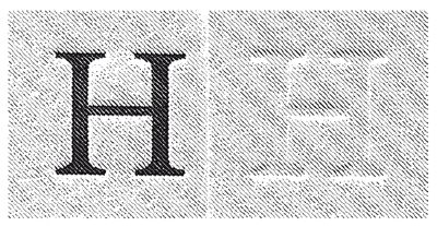 Der gedruckte Buchstabe "H", bei dem man den Hof zwischen Abbild und Papier erkennen kann.