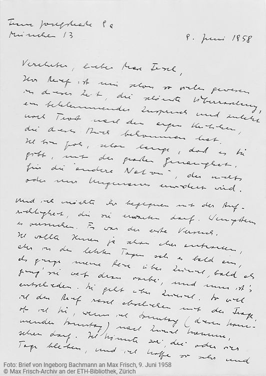 Brief von Ingeborg Bachmann an Max Frisch, 9. Juni 1958